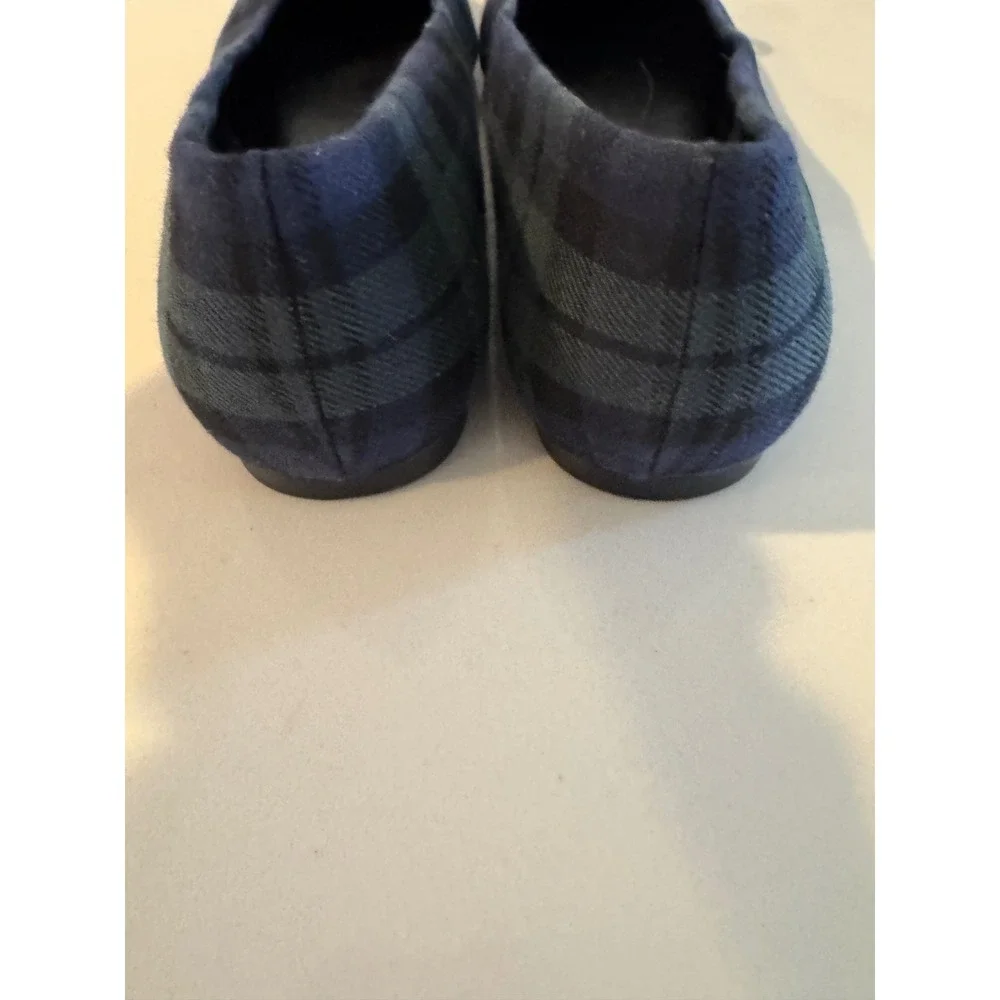 J.Crew‎ Women Black Watch Plaid Pointed Toe Ballet Flats Blue Green Bow 7.5 M